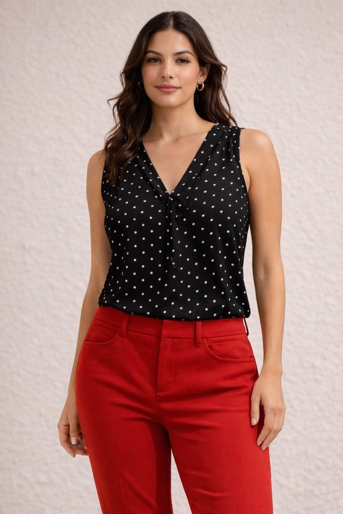 Banana Republic Black White Polka Dot Sleeveless Blouse Women’s XS V-Neck