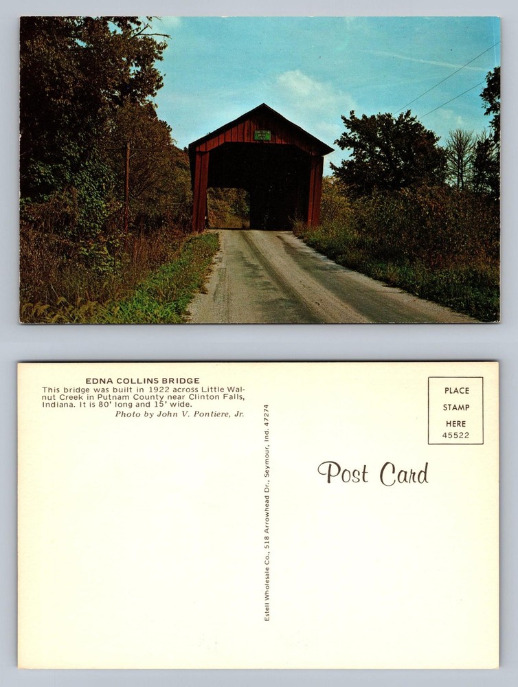 Clinton Falls, IN-Indiana, Edna Collins Bridge View Old PC Vintage Postcard