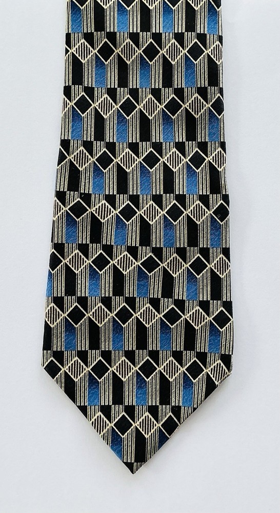 Vintage Pierre Cardin Tie 100% Silk Diamond and Rectangle Pattern Made In Korea