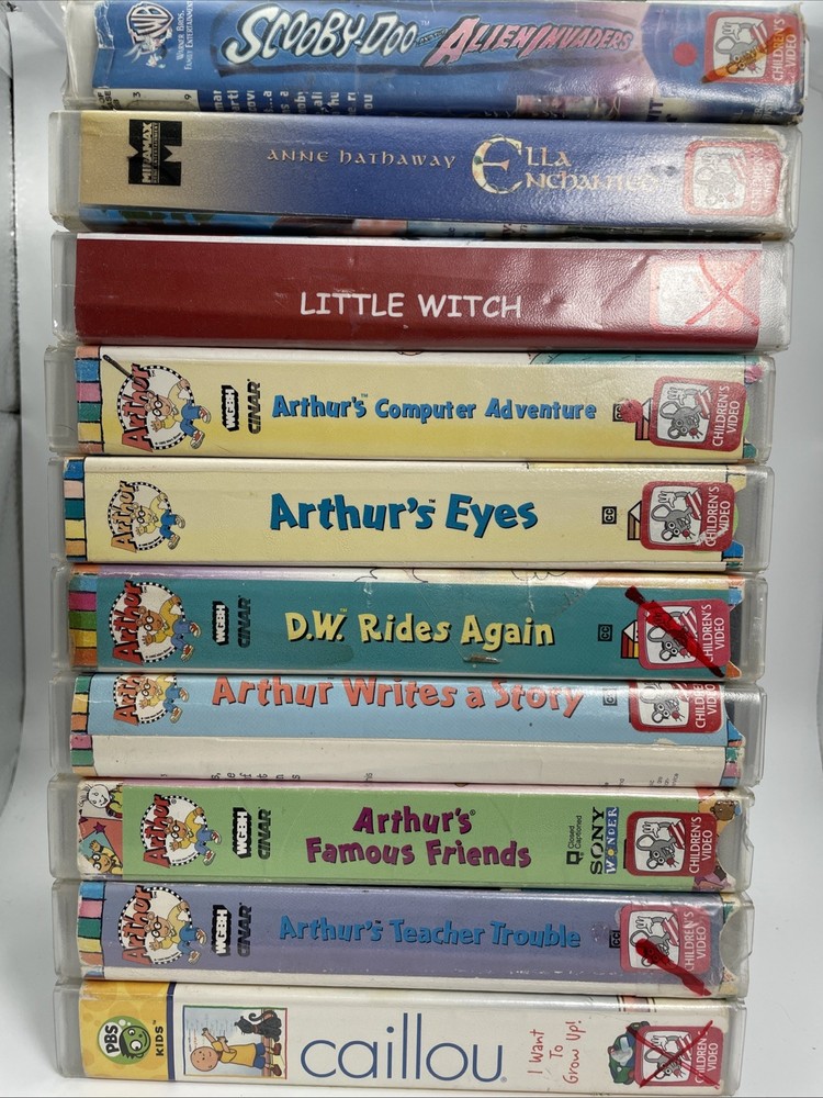 Lot Of 10 Library Rental Children’s VHS Arthur, Caillou, Scooby, Ella Enchanted