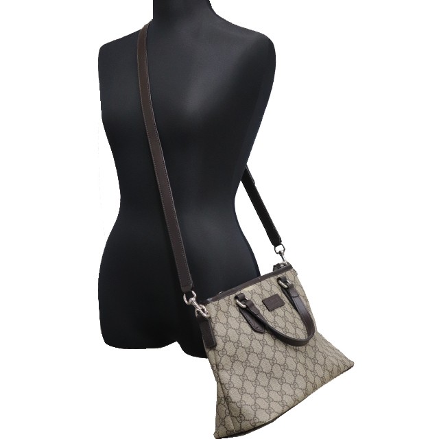 GUCCI Leather and PVC Shoulder Tote Bag in Dark Brown with Silver Hardware 2-Way Carry