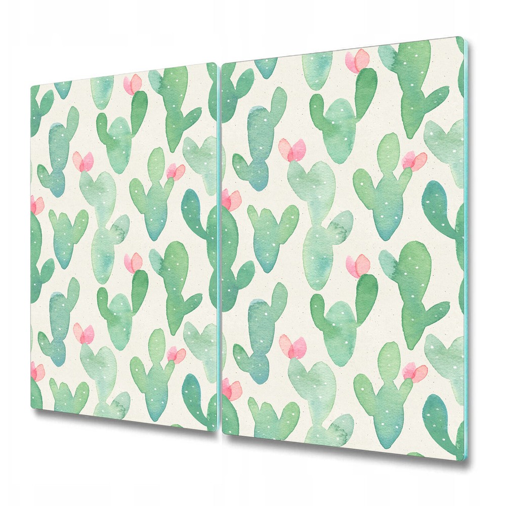 Glass Worktop Kitchen Chopping Board Cactus Pastel Watercolour Pale Floral