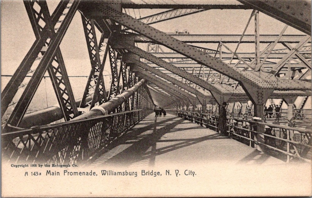 1905 Williamsburg Bridge NYC Main Promenade Rotograph Postcard