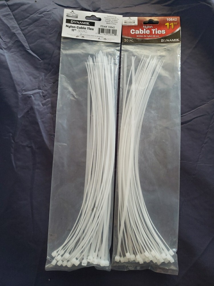 11-Inch White Nylon Cable Ties 30-Pack for Hardware & DIY
