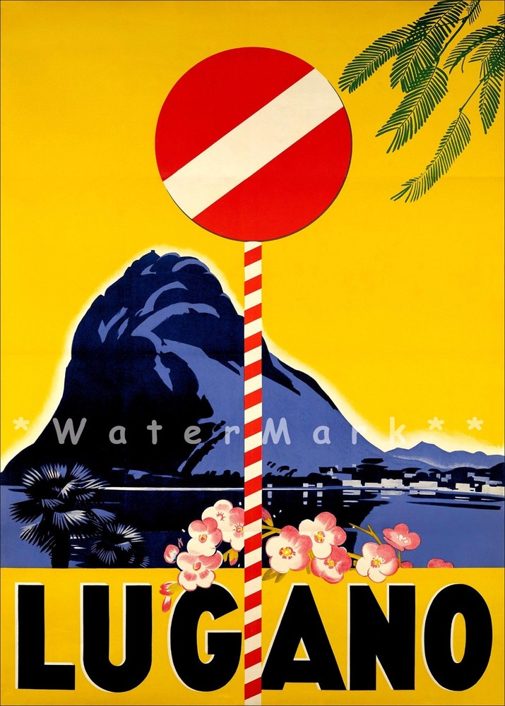 Lugano Switzerland 1932 Vintage Poster Print Retro Style Swiss Travel Decor Art