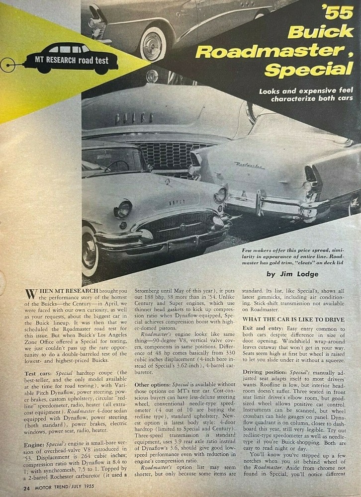 1955 Road Test Buick Roadmaster Special illustrated