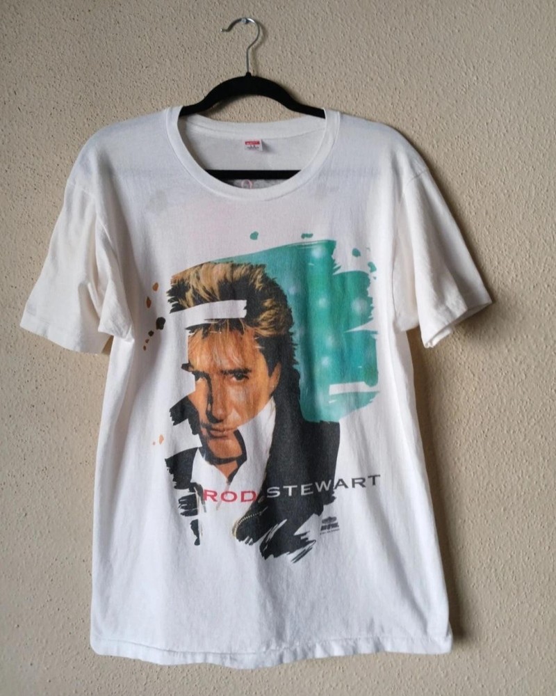 Rod Stewart Shirt Mens Large White Rock Vintage Hanes Made In  USA