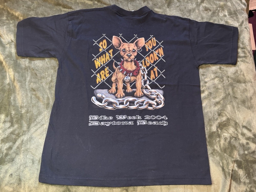 Vintage Bike Week Shirt Mens Medium Black Daytona Beach Chihuahua Biker Florida