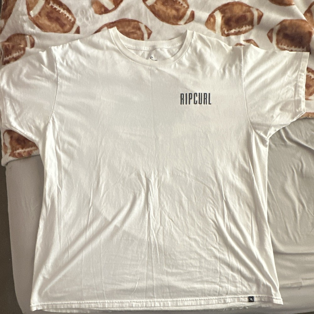 Rip Curl White Graphic Print Logo T-Shirt Men's XL Regular Fit Crew Neck