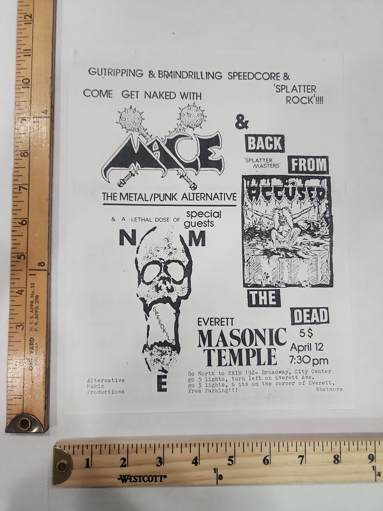 ORIGINAL Seattle/Everett 1986 Concert Handbill Flyer The Accused Thrash Metal