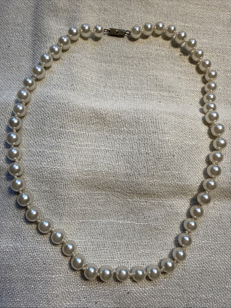 #5 Vintage Faux Pearl Necklace – Classic White Beaded Strand - 18”