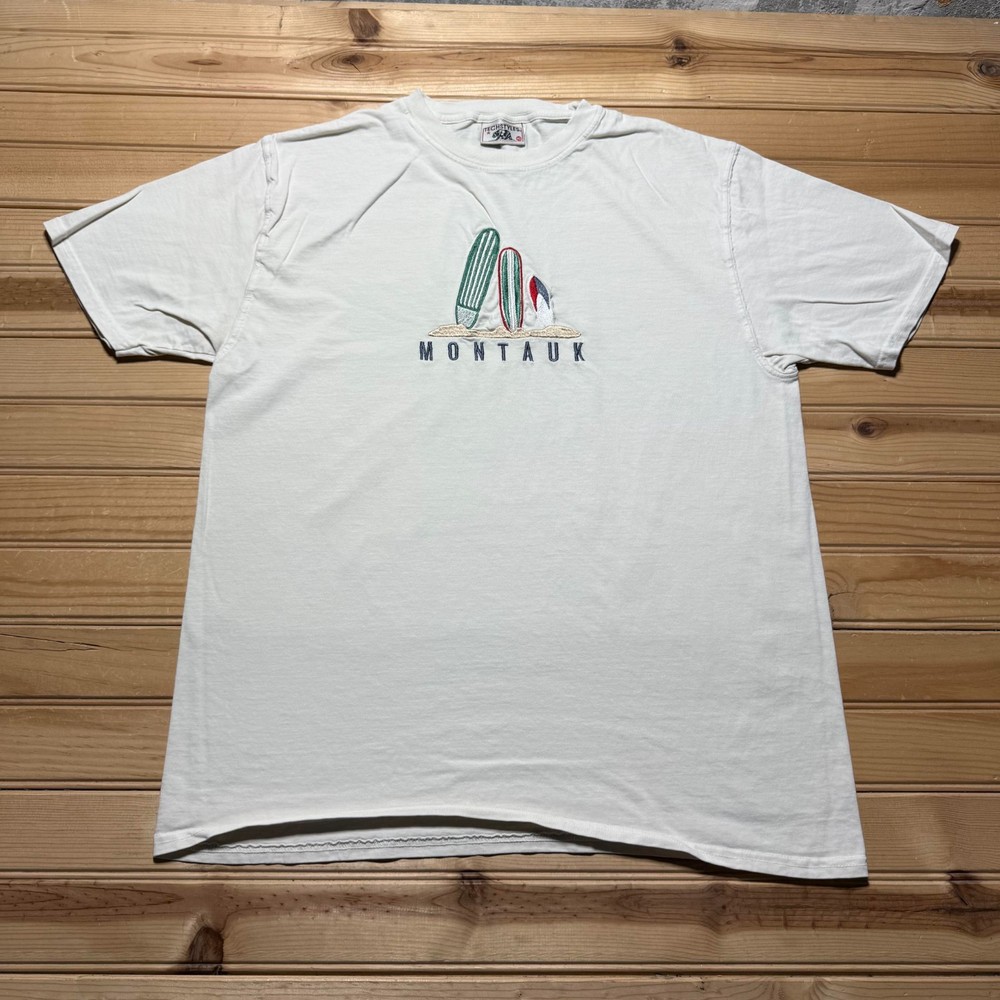 Vintage 90s Montauk Long Island New York Surfboards Embroidered T-Shirt - Medium
