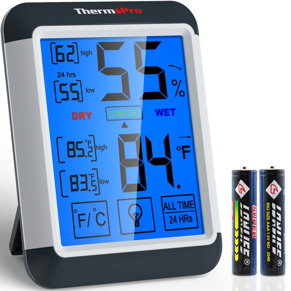 Indoor Digital Touchscreen Humidity Thermometer Temperature Hygrometer Monitor