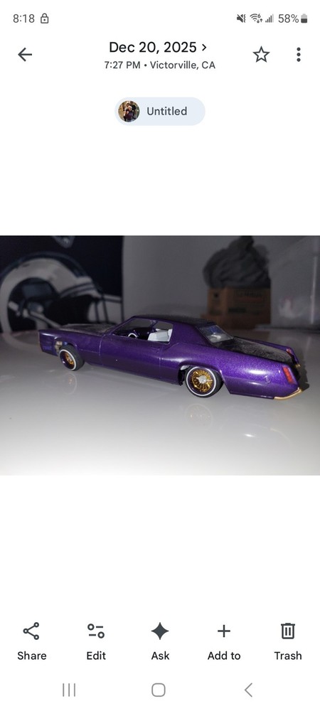 Purple Gold Custom Cadillac Lowrider Model Car 1:25 Scale Plastic Used