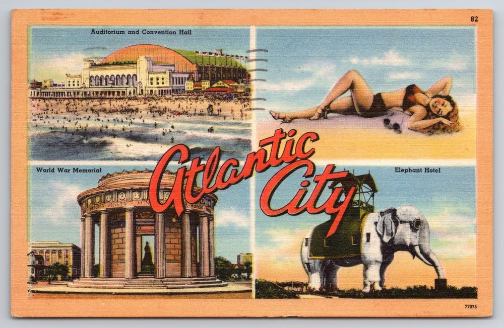 Vintage 1951 Atlantic City NJ Linen Postcard Lucy the Elephant Convention Hall