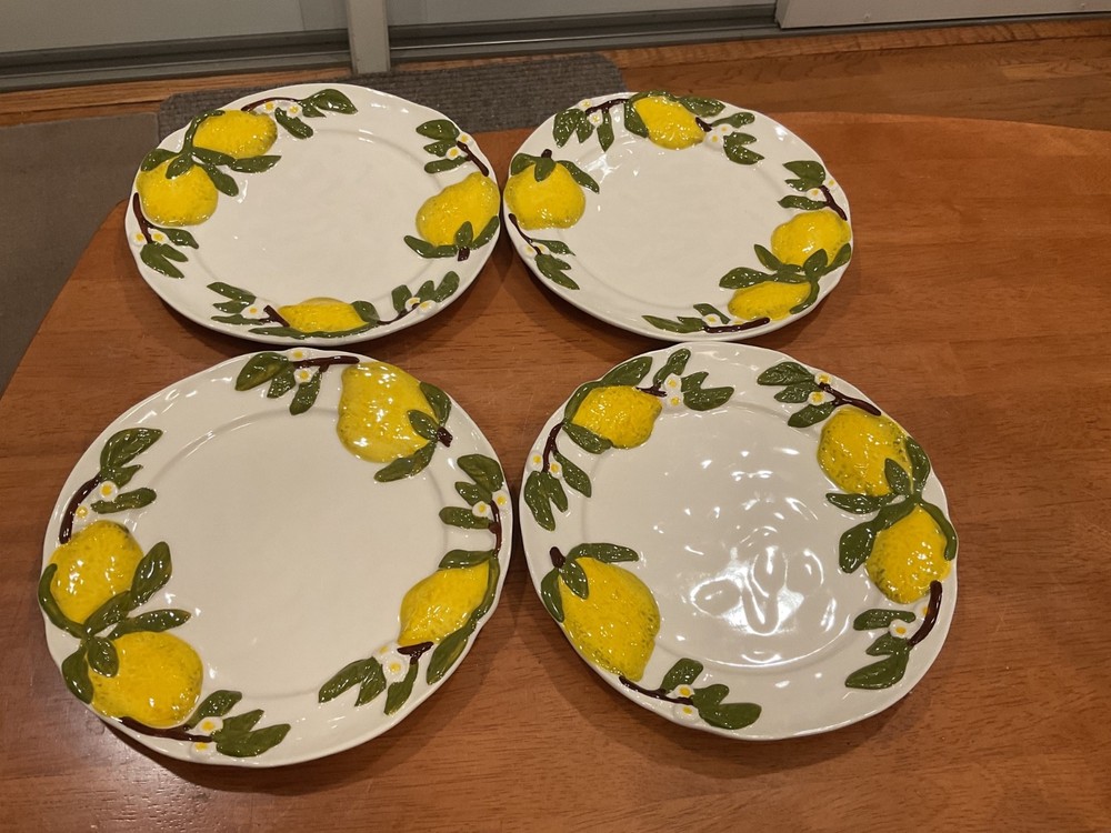Anthropologie Foster Icon Stoneware 9” Dessert Plate Lemon - Set of 4