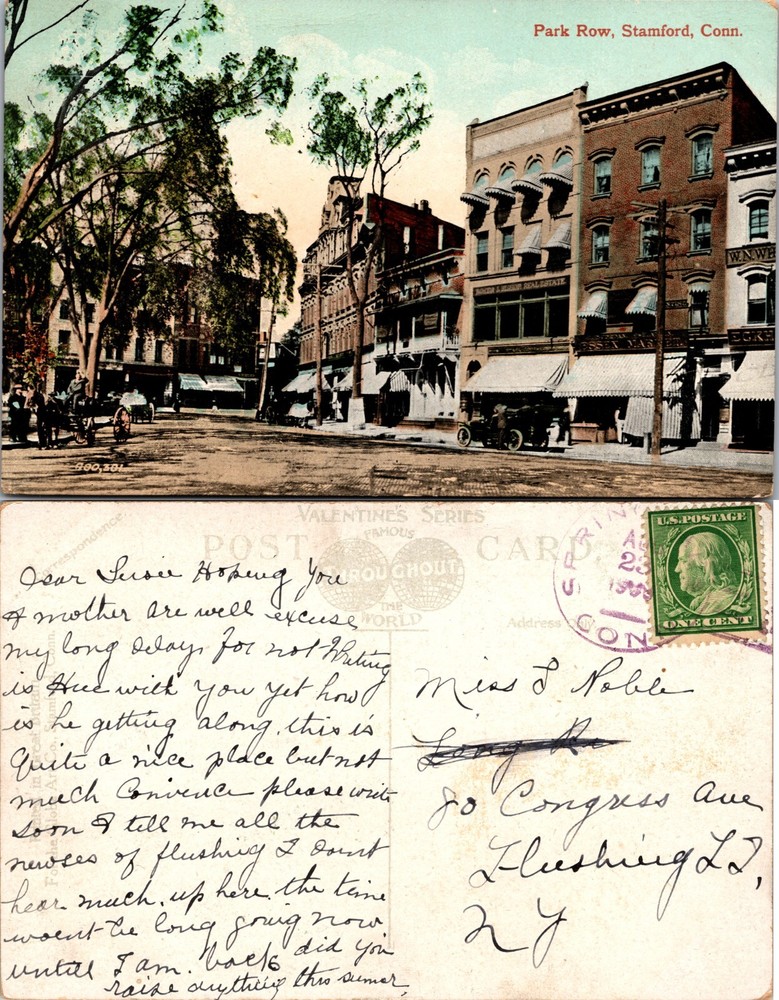 Park Row Street Scene Stamford Connecticut CT 1909 Postcard