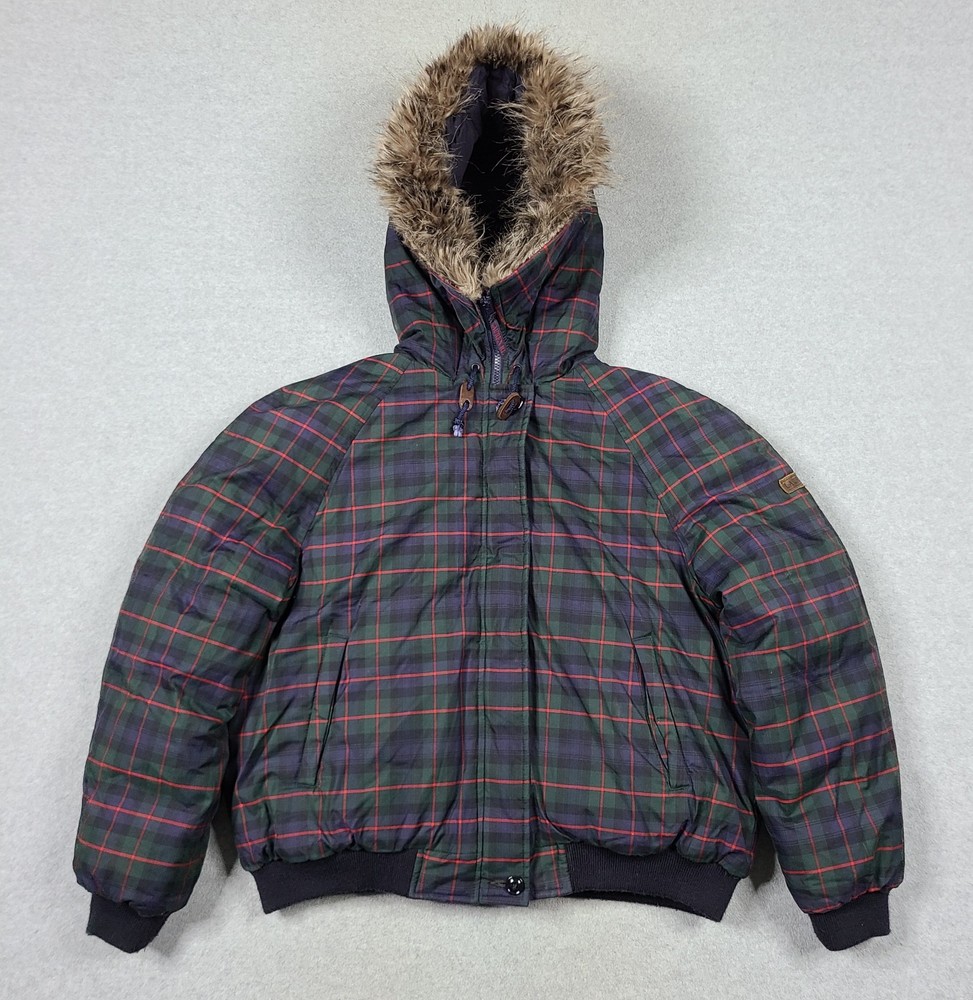 Chaqueta acolchada Lauren Ralph Lauren LRL para mujer M tartán piel a cuadros capucha bombardero