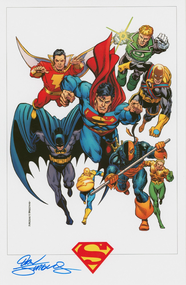 Dan Jurgens SIGNED Superman Art Print / #65 Cover w/ Batman Shazam Green Lantern