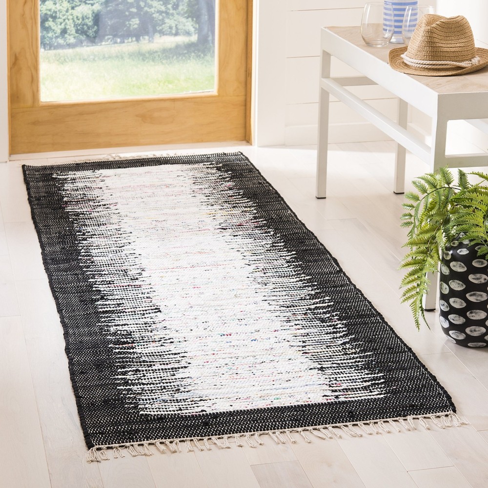 Safavieh Montauk Collection Runner Rug - 23 X 6 Ivory Black Handmade Stripe