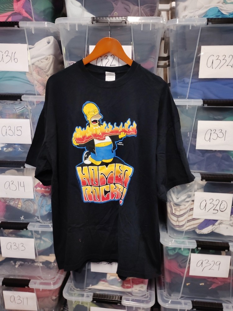 Homer Simpson Guitar Flames Shirt Size 2xl Vtg Graphic Tee Black A13