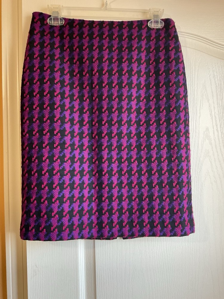 Talbots Pink Purple Wool Blend Houndstooth Textured Pencil Skirt Size 4p Petite