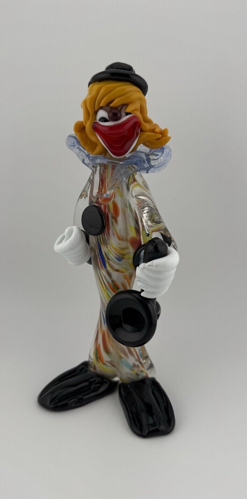 Vintage Murano Multi Colored Art Glass Clown Figurine Hand Blown Italy