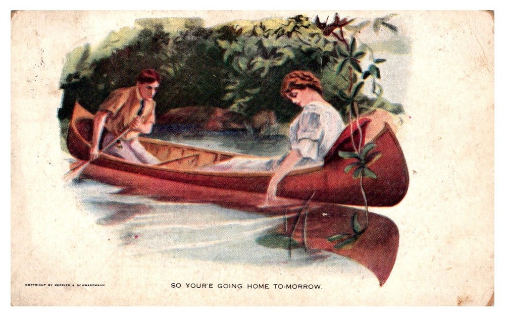 1911 Parting Couple Out For Last Canoe Ride Romantic Vintage Postcard