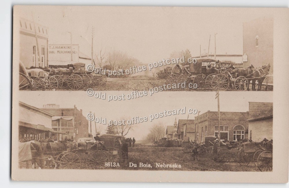 DuBois,Nebraska-Two Main Street Scenes-c1913-Zercher-RPPC Real Photo Postcard