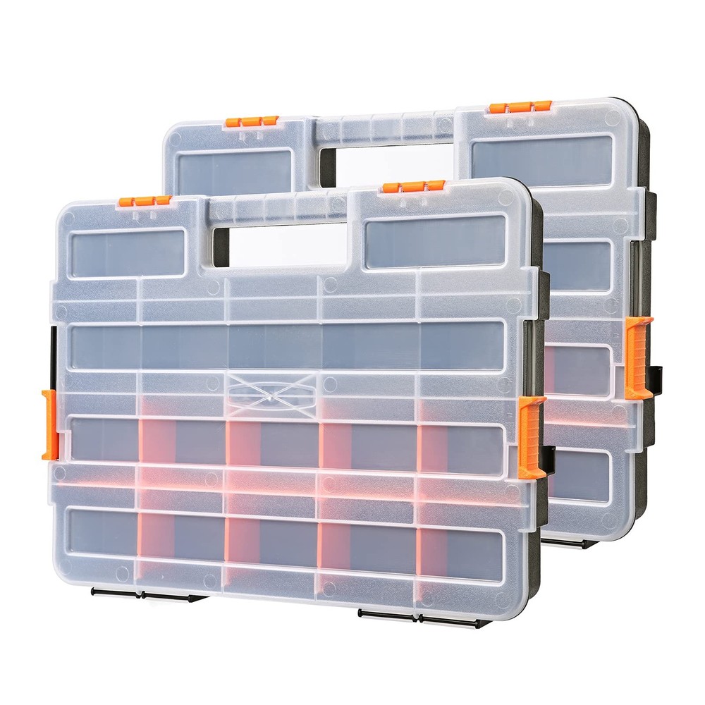 2PCS Toolbox Organizer Sets with 20 Removable Dividers - Durable Plastic Storage Box