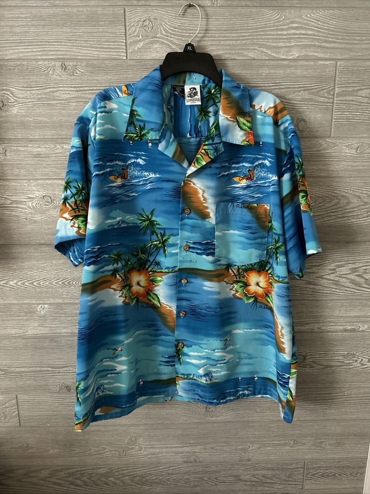 Kennington Hawaiian Shirt Aloha Surfing Palm Trees Men's Size XL Extra Large
