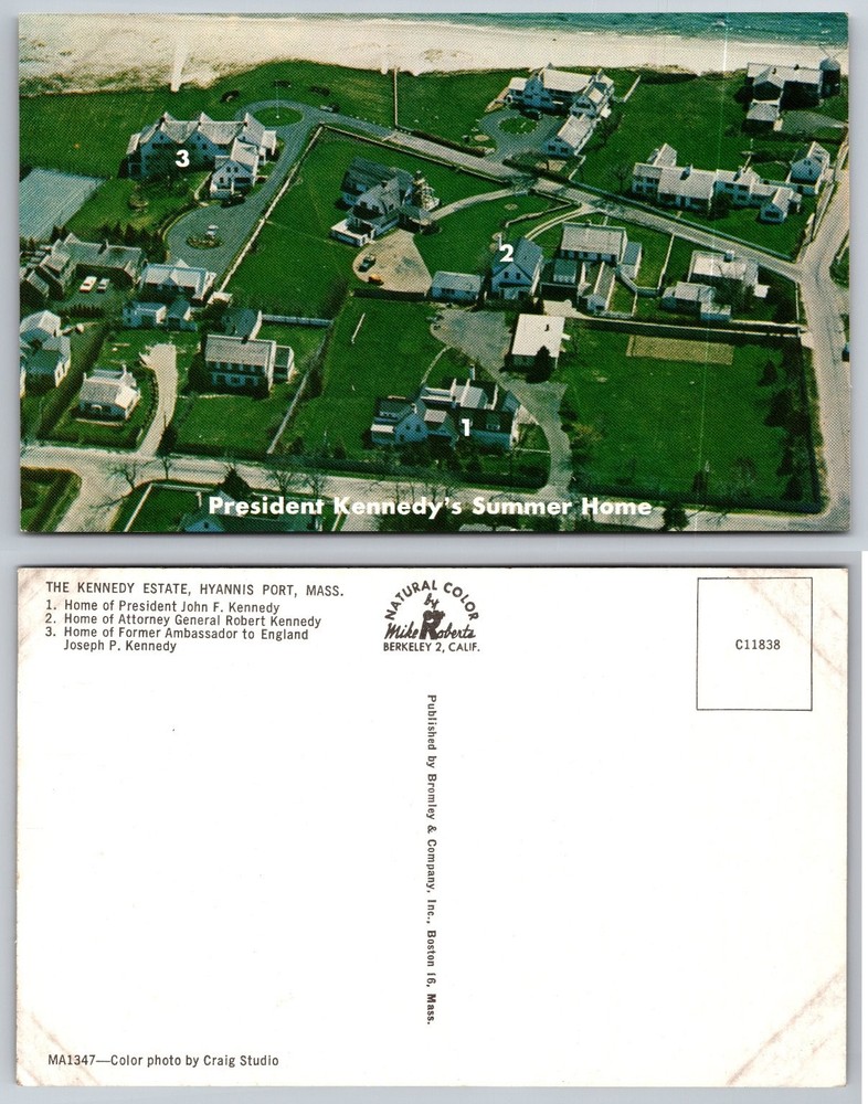 JFK Kennedy Estate Hyannis Port MA Aerial View Postcard Mike Roberts 1960s