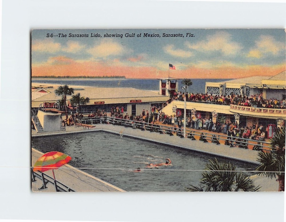 Postcard The Sarasota Lido Showing Gulf of Mexico Sarasota Florida USA