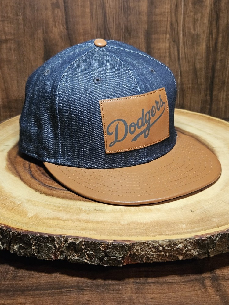 Los Angeles Dodgers New Era 59Fifty Fitted Denim Leather Cap Size 7 5/8