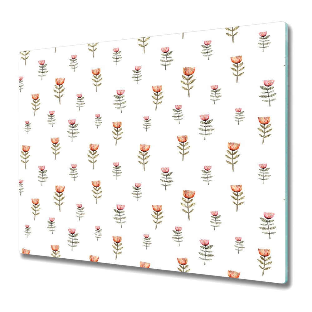 Tempered Glass Chopping Cutting Board Little red flowers red and white 60x52