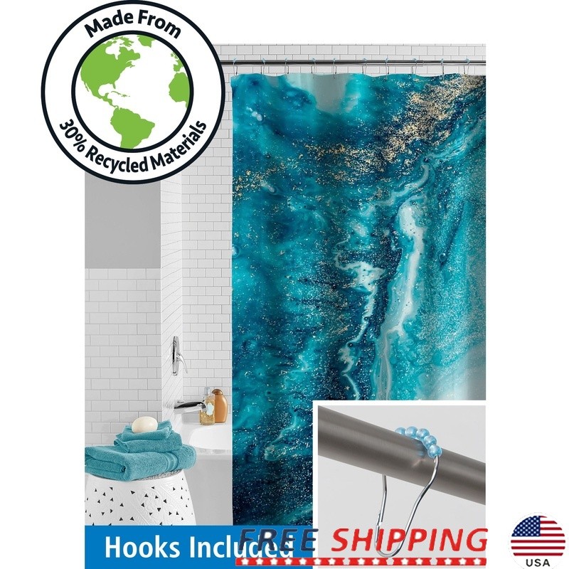 Waterproof 30% Recycled PEVA Shower Curtain Set with Hooks 13-Piece Eco-Friendly