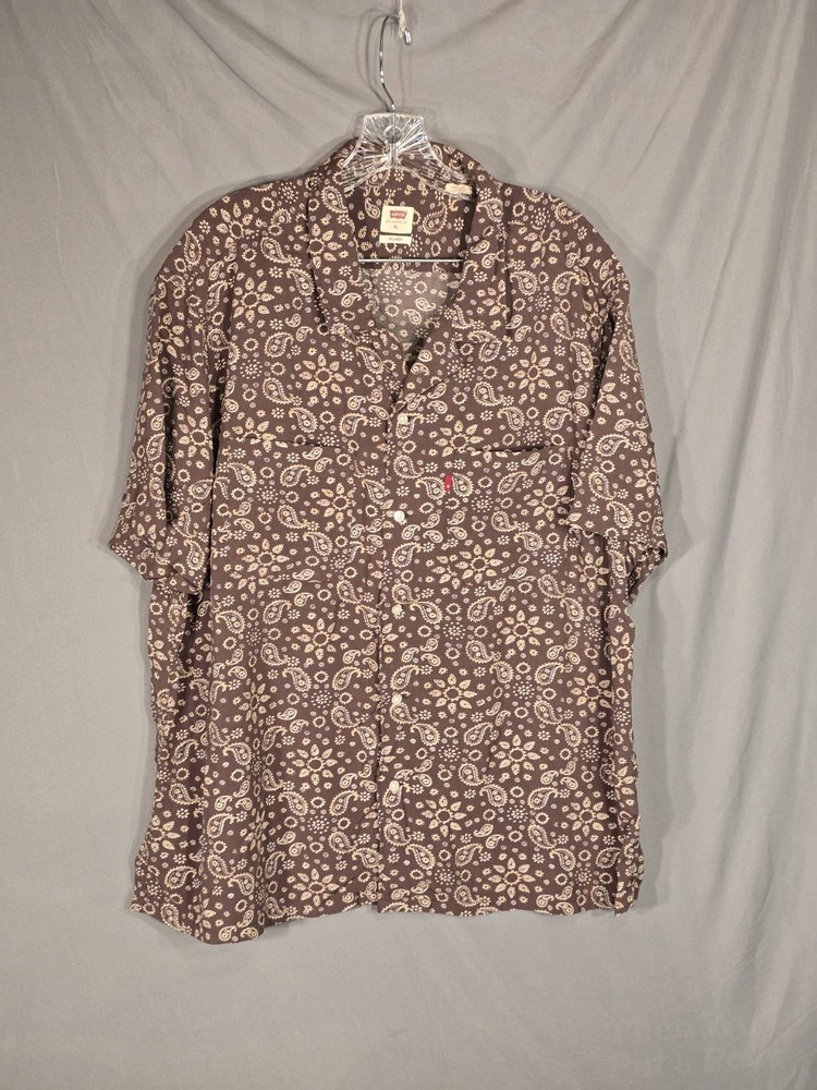 Levi's Men's XL Brown Paisley Print Short Sleeve Camp Collar Shirt Relaxed Fit