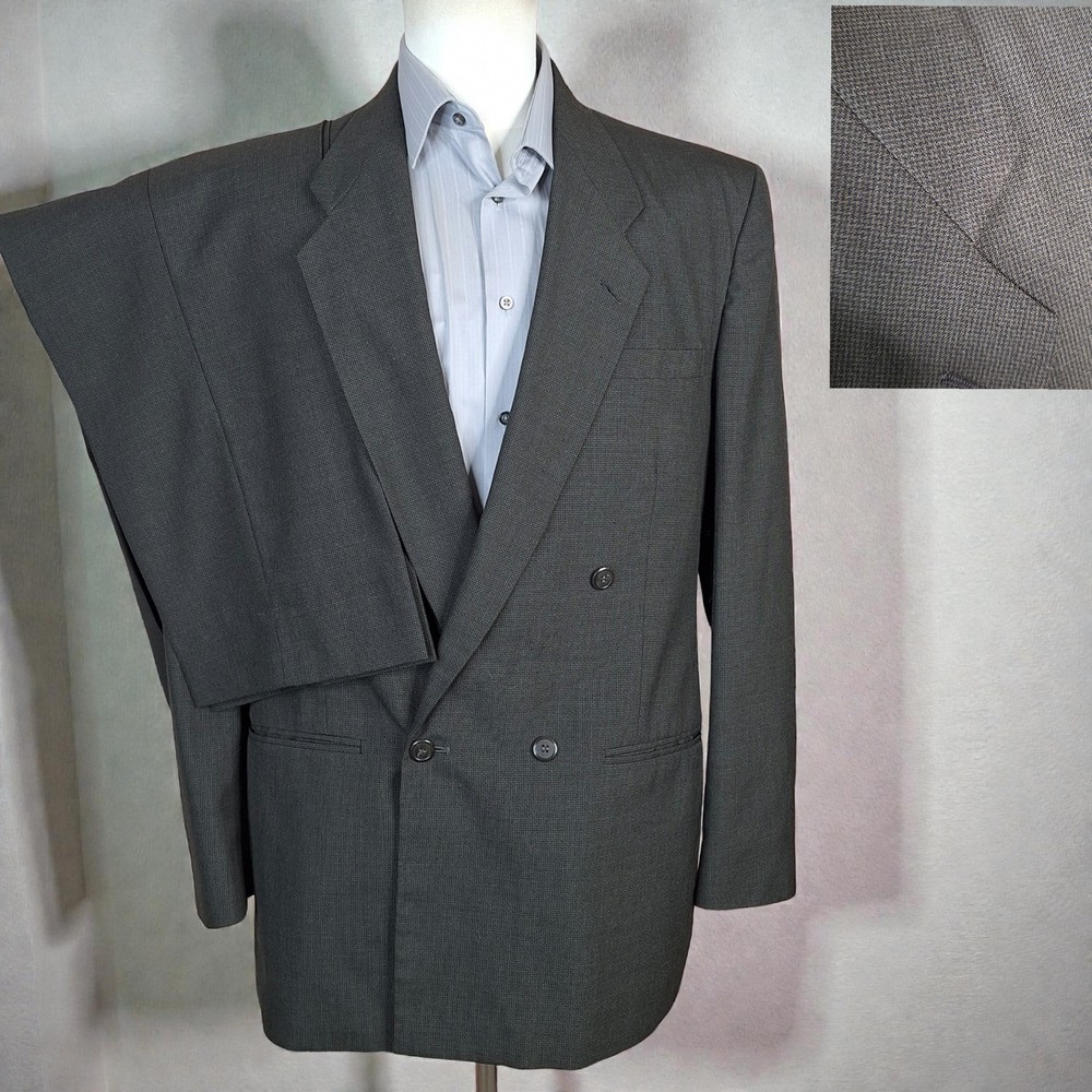 Cellini 2 Piece Suit Mens 40L 32X31 Brown Check Double Breasted Vintage