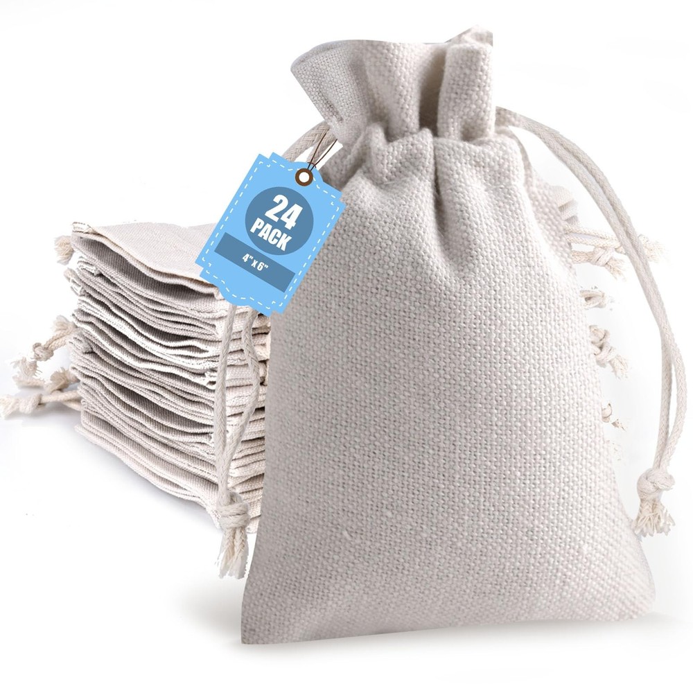 24PCS 4x6 Inch Cotton Drawstring Bags Reusable Muslin Sachets for Coffee Tea