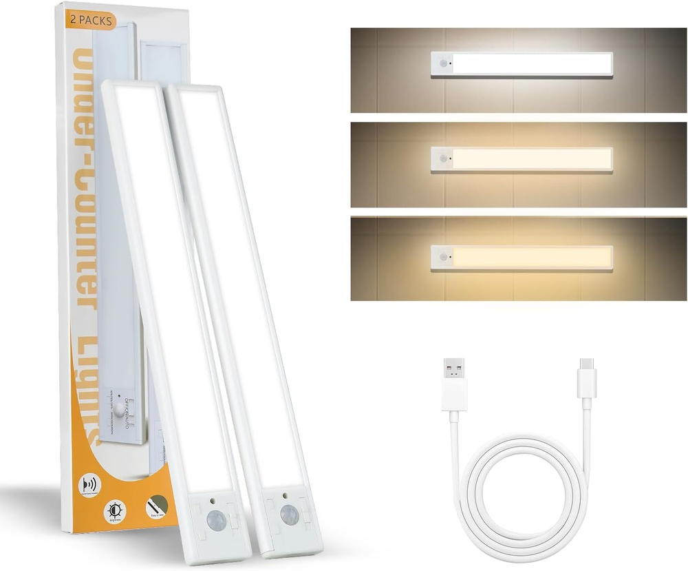 Under Cabinet Lights 2 Pack 12 Inch Rechargeable Battery Operated Motion Sensor