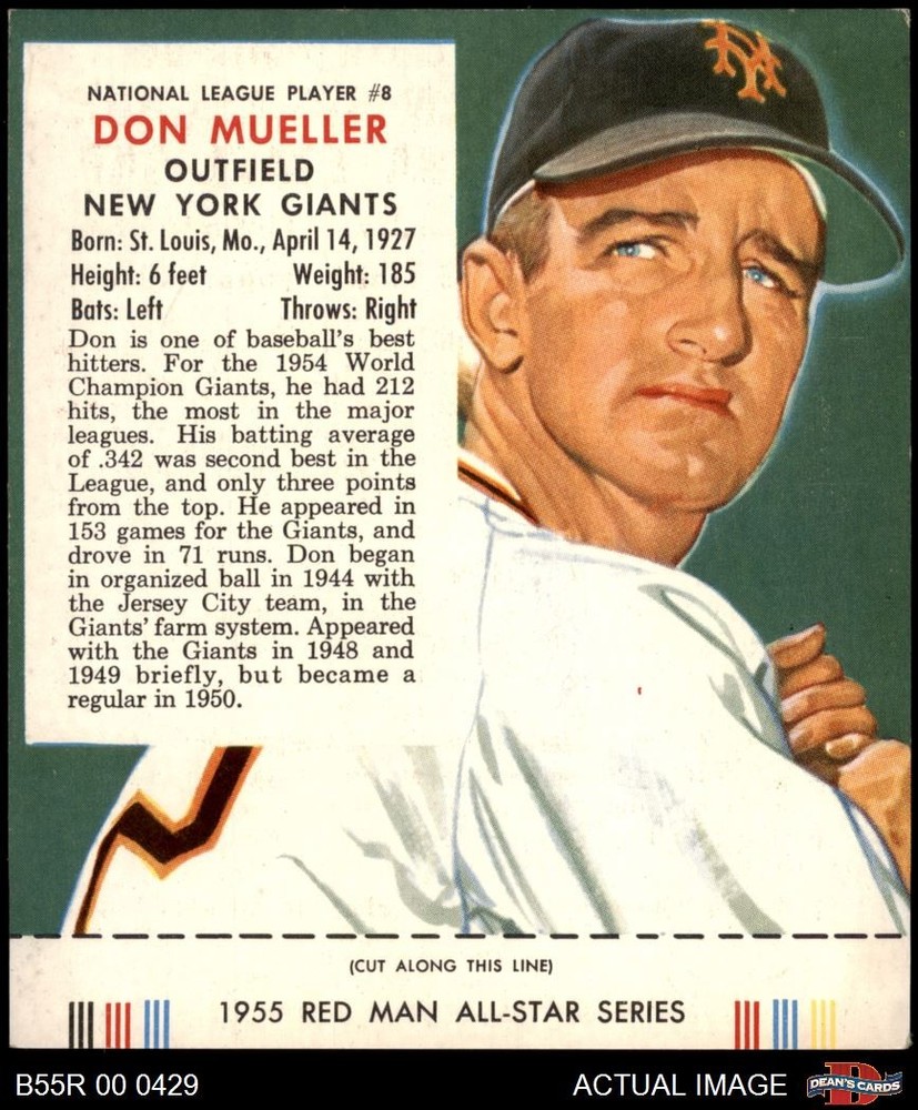 1955 Red Man #8 Don Mueller With Tab Giants 4 - VG/EX