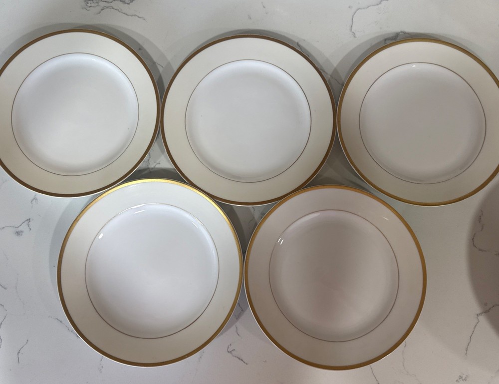 Noritake Nippon Salad plates, set of 5, 8” white, gold trim