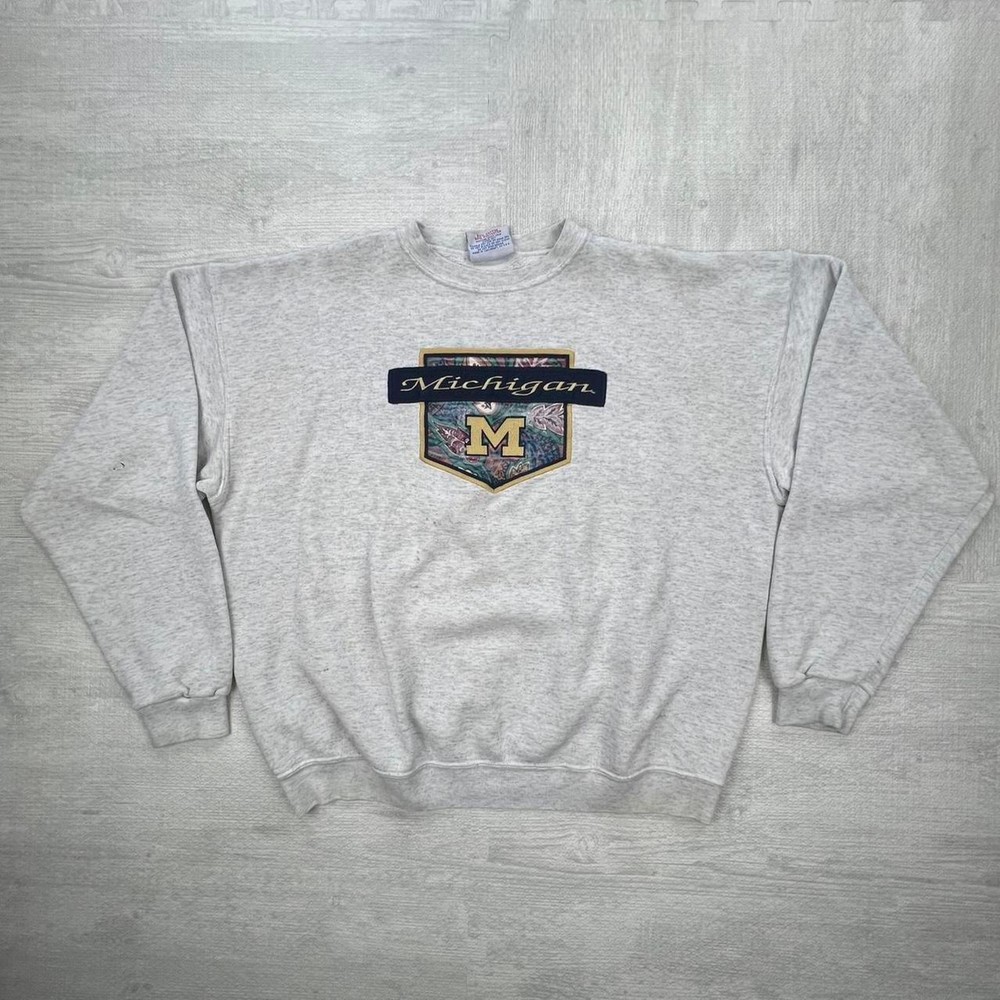 Vintage 90s Michigan Wolverines Sweatshirt Size: XL Grey NCAA College Retro