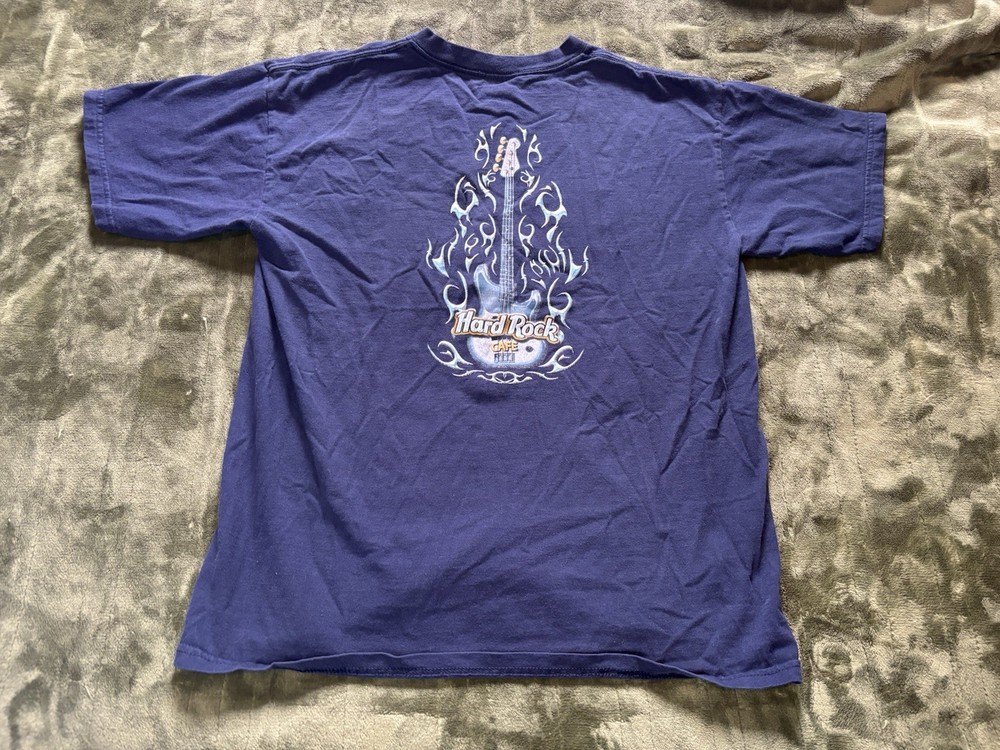 Hard Rock Cafe Shirt Mens Large Blue New Orleans Flames Vintage Y2K Guitar Music