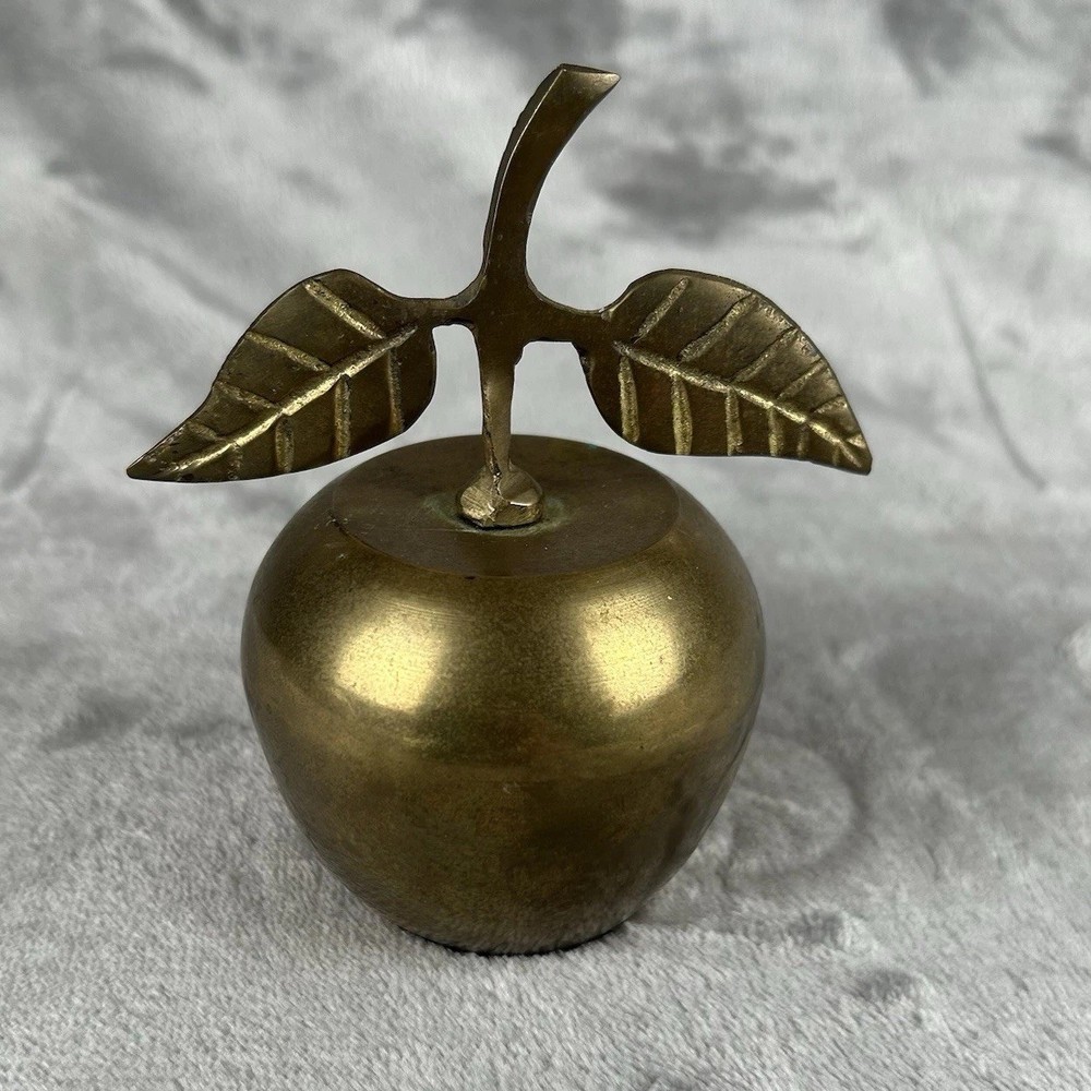 Vintage Brass Apple Bell Two Leaves Handle Teacher Cottagecore Lots Of Patina
