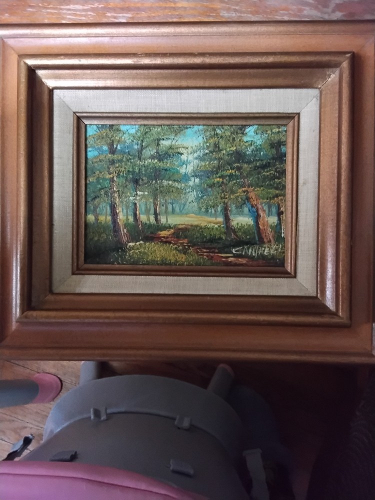 C. Miller Framed Realism Oil Painting Forest Landscape on Canvas, Signed