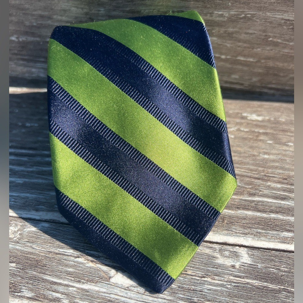 Tommy Hilfiger necktie vintage formal men's tie blue green striped silk USA