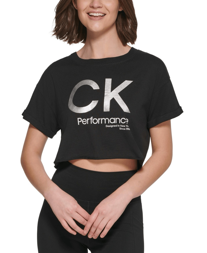 Calvin Klein Women S Cropped Logo T-Shirt Black Size Medium