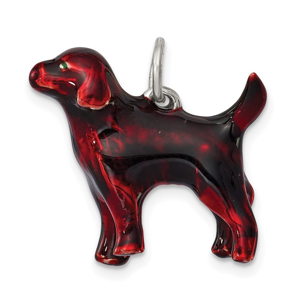 Sterling Silver Enameled Chocolate Labrador Charm Pendant 4.26gm L-0.79 Inch