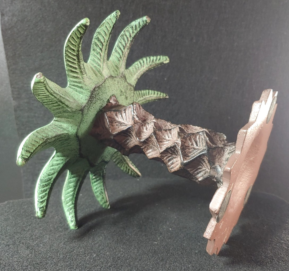 Vintage Cast Iron Tropical Heavy Palm Tree Pillar Candle Holder Painted